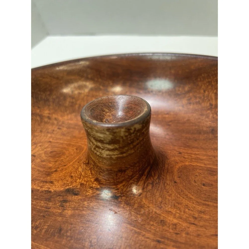 Vintage Real Wood Nut Bowl MCM Mid Century Modern 9.5” Turned Center Nut Cracker